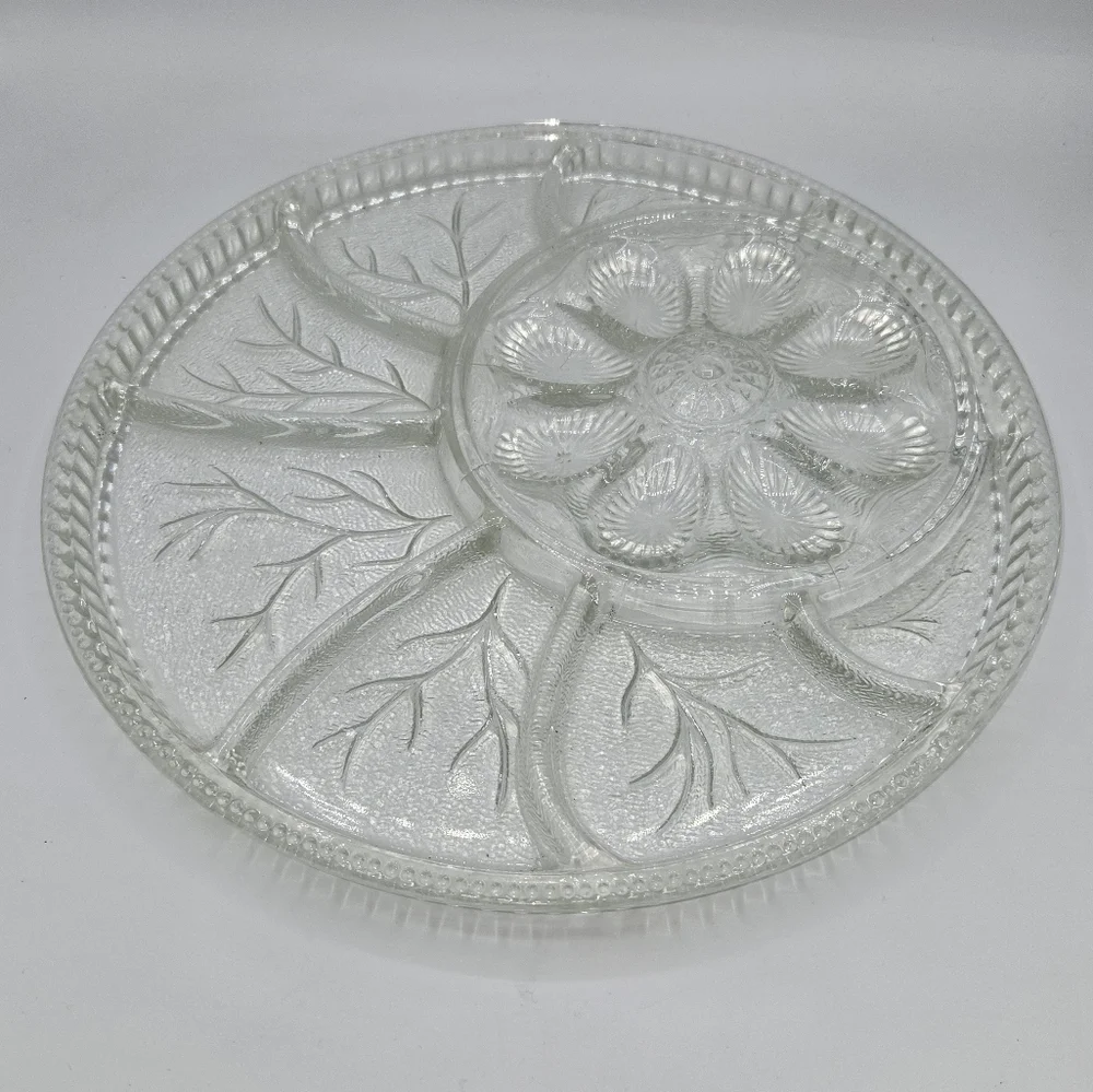 Indiana Glass Deviled Egg Relish‎ Serving Tray Plate Tree of Life